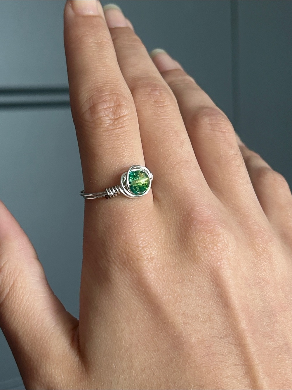 Wire Wrapped Ring w/ Green Stone